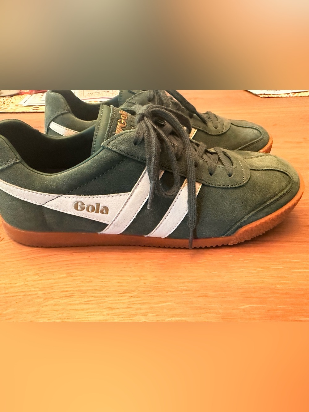 Gola Suede Sneakers in Forest Green and Cream - worn once! - Picture 2 of 4